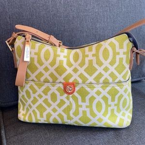 Spartina 449 Green and White Linen Hobo Bag